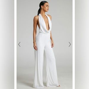 Showpo - JULIEN Jumpsuit Backless Wide leg cowl neck sequin jumpsuit - White NWT